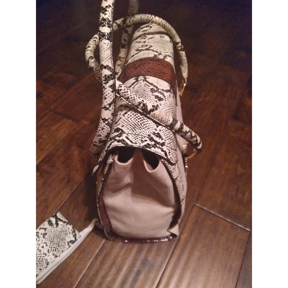 DOLCE &‎ GABBANA Snakeskin Print Satchel Handbag Brown Trim Card Case